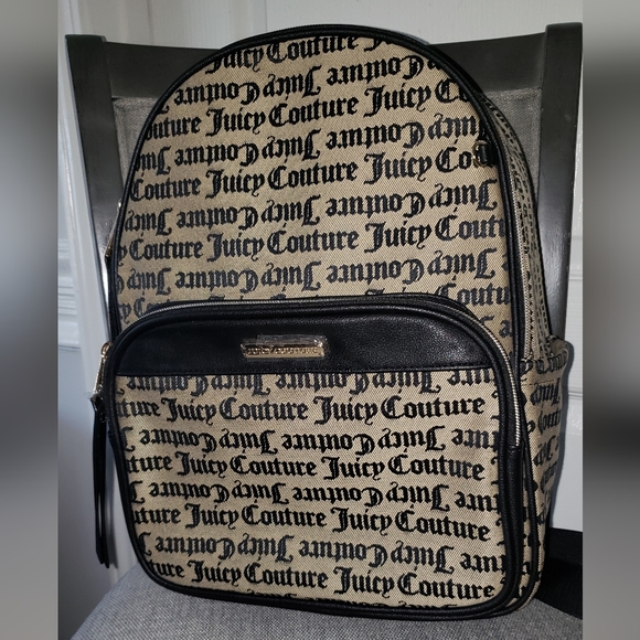 Juicy Couture Handbags - Juicy Couture Large Monogram Black/Tan Backpack NWT